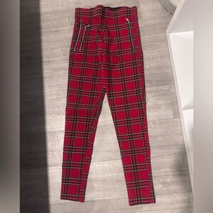 Zara Red and Black Casual Plaid Pants